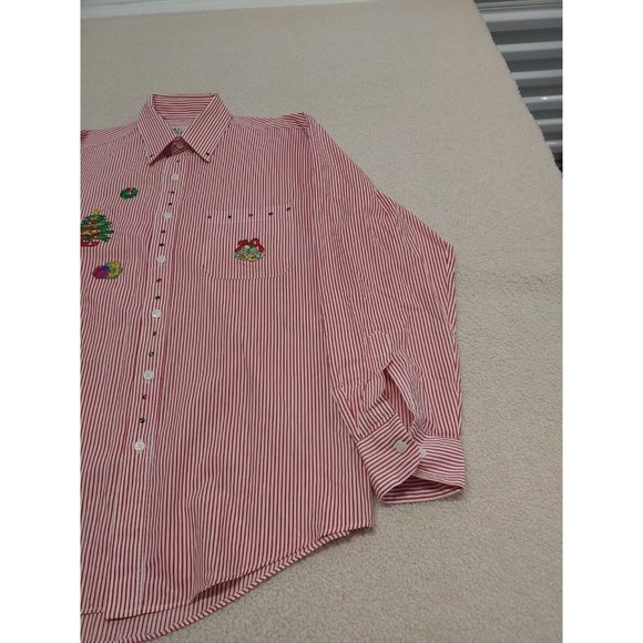Mili Designs Button Up Shirt Women's M Red Striped Christmas Embroidered - Picture 2 of 15